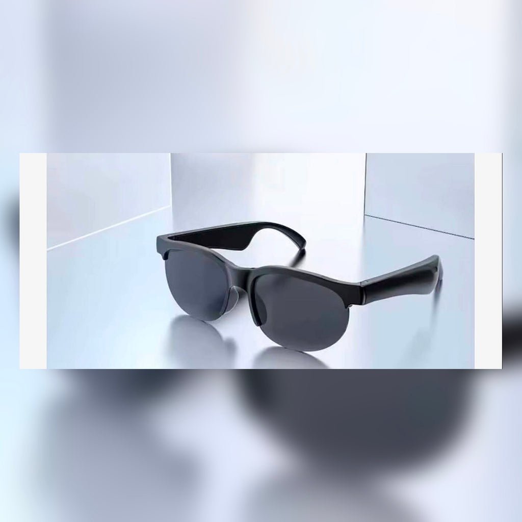 SonicShades smart audio sunglasses studio product shot with reflective surface